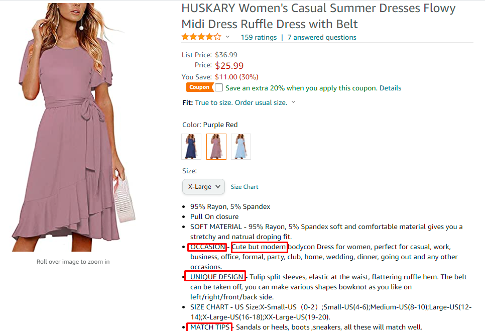 eCommerce product description best practice- Dress for women