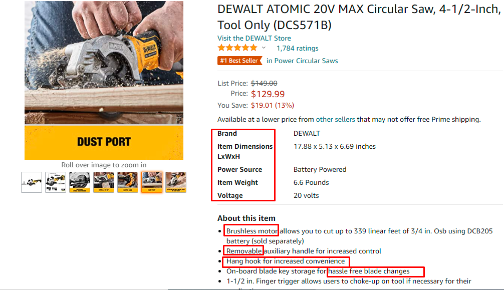ecommerce product description best practice- circular saw