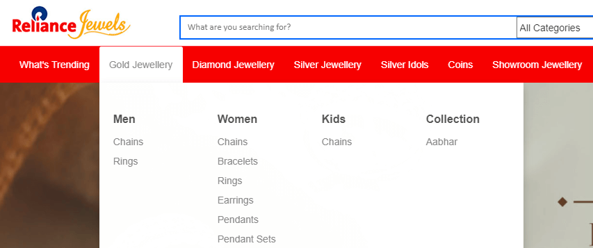 eCommerce product taxonomy on a jewelry store