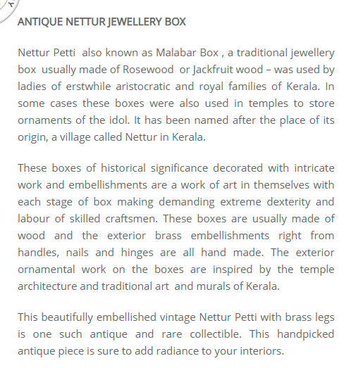 ecommerce product description- story telling of an antique box