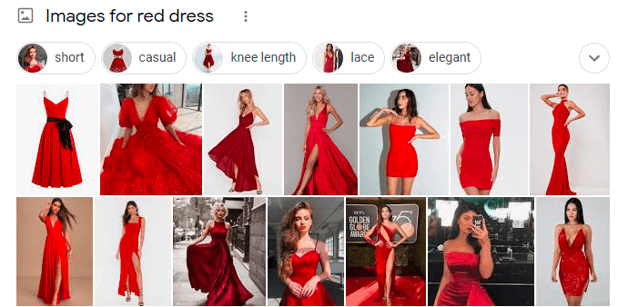 red dress images shown on google search