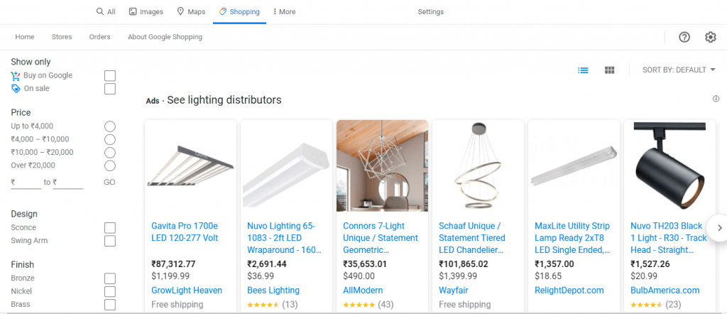 lighting distributors search query